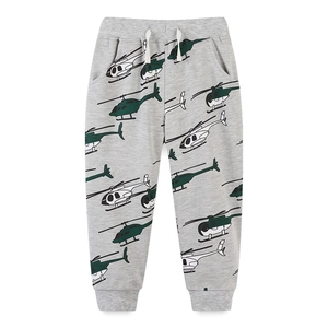 Pantalon de jogging gris clair pour enfants avec imprimé hélicoptère et cordon de serrage