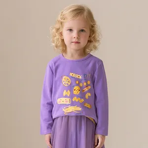 Detail of girls' purple long-sleeve cotton tee and matching mesh tutu skirt set
