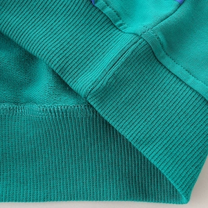 Teal long sleeve boys' sweatshirt with soft French Terry texture and ribbed hem detail