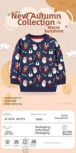 Detailed close-up of dark blue 100% cotton Christmas sweatshirt for kids aged 2 to 7