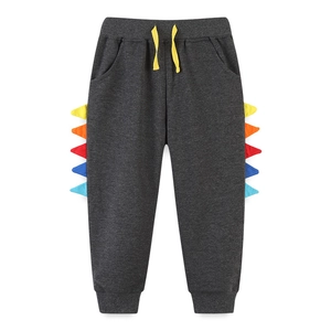 Pantalones deportivos de dinosaurio gris oscuro para niños con aletas 3D y cordón amarillo