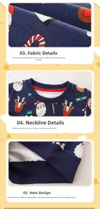 Detail of Christmas kids sweatshirt showing rib knit collar and festive graphic prints