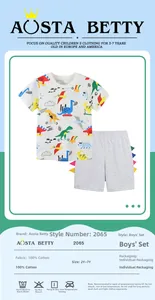 Dettaglio set estivo bambino 100% cotone con maglietta dinosauro e pantaloncini