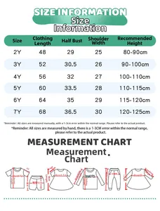 Detailed size chart for girls summer knit cotton dress including length and chest measurements