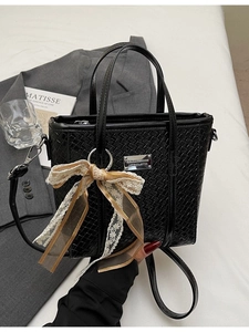 Borsa a Secchiello in Pelle PU Trama Intrecciata Donna Borsa a Tracolla Elegante Con Ciondolo Fiocco Pizzo Borsa Pendolare