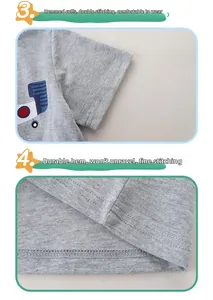 Detail of grey cotton knit T-shirt showing reinforced double stitching on sleeves and hem