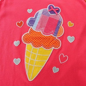 Girls fuchsia cotton knit T-shirt set with ice cream patchwork and embroidery