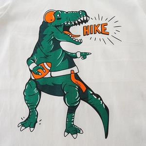 White cotton short sleeve t-shirt for boys with a cartoon dinosaur and football print