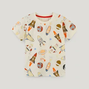 Toddler Boys Cotton Short Sleeve T-Shirt Space Rocket Planet Printed Summer Crew Neck Casual Tee Kids Fashion Top