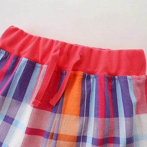 Girls cotton short set with colorful plaid pattern and elastic drawstring waist detail