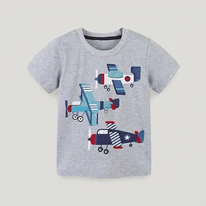 Boys Cartoon Airplane Print Short Sleeve T-Shirt Cotton Round Neck Summer Casual Top Breathable Soft Tee For Kids