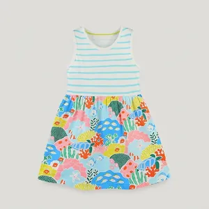 Abito in Maglia di Cotone Senza Maniche da Bambina Top a Righe Stampa Oceano Cartoon Abito da Principessa Estivo