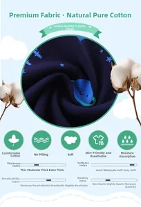 Detailed macro view of dark blue natural cotton fabric with cartoon planet pattern