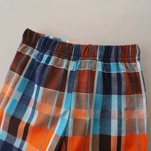 Short à carreaux pour enfants avec taille élastique en coton à carreaux orange et bleu vif
