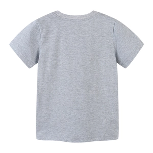 Back view of heather grey cotton short sleeve T-shirt for boys with round neckline