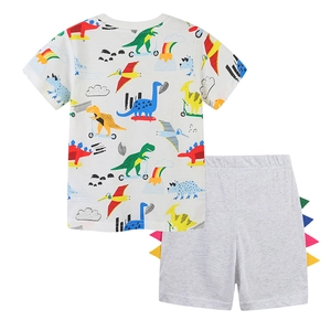 Completo estivo bimbo con t-shirt bianca dinosauri e pantaloncini grigi con pinne 3D