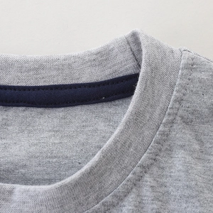Toddler boys' short-sleeve heather grey cotton T-shirt with reinforced ribbed crew neck