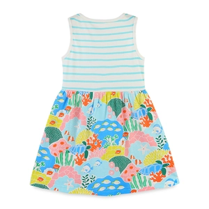 Abito estivo da bambina in cotone a righe blu con stampa di creature marine