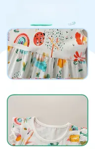 Détails de la robe en coton pour filles avec motifs de dessins animés et coutures