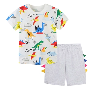Set estivo per bambini con T-shirt a stampa dinosauro e pantaloncini grigi sportivi