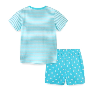 Ensemble pyjama d'été en coton pour filles avec rayures bleues et short à pois
