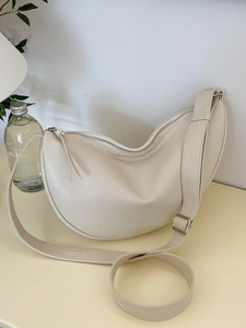 Women's Minimalist PU Leather Crescent Crossbody Bag Casual Pleated Half Moon Shoulder Bag Adjustable Strap Commute Purse