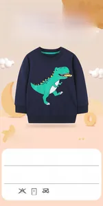 Detail of 100% cotton kids sweatshirt with cartoon dinosaur print and rib neckline