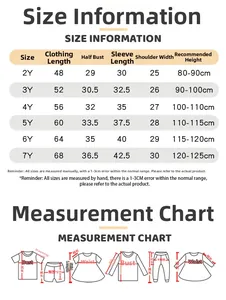 Detailed size chart for girls' Christmas dress with length and bust measurements