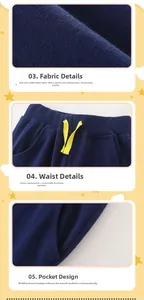 Detail view of boys navy knit joggers showing elastic waistband with yellow drawstring