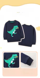 Detail view of the green dinosaur cartoon print and ribbed elastic cuffs on boys sweatshirt