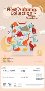 Détail d'un sweat-shirt pour enfants 100% coton avec des imprimés de dinosaures colorés
