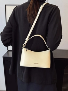 Minimalist cream white shoulder bag in smooth faux leather for women casual daily wear