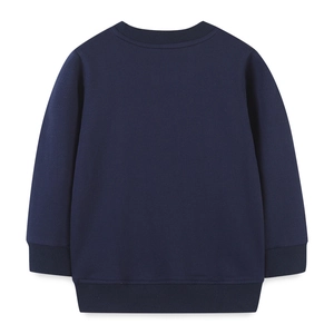 Classic navy blue crewneck sweatshirt for boys with ribbed cuffs and hem, back view
