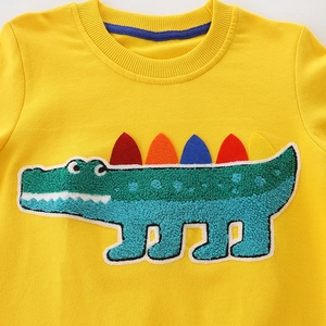 Yellow long sleeve boys sweatshirt with colorful 3D chenille crocodile embroidery