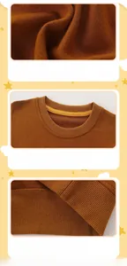 Detail showing the ribbed round neckline and high-quality cotton fabric of the brown sweatshirt