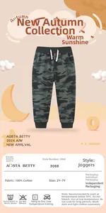 Vue détaillée du pantalon de jogging camouflage enfant en 100% coton avec taille élastique