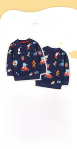 Detail of Christmas kids sweatshirt showing Santa Claus print and ribbed elastic cuffs