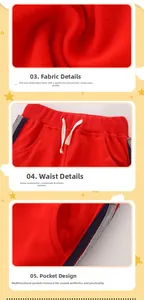 Detail of red kids' sweatpants showing soft cotton fabric, elastic waist and side stripes