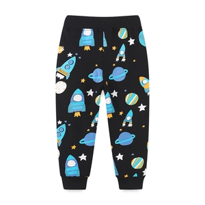 Kids' black joggers with cartoon space print featuring rockets and planets