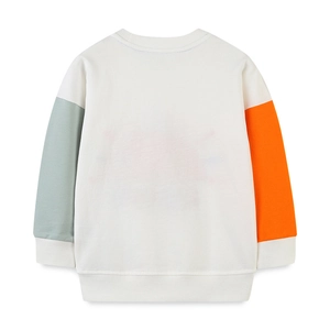 Kids long sleeve crewneck sweatshirt with stylish color block sleeves in blue and orange