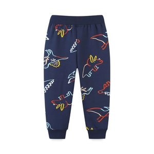 Kids navy blue dinosaur print joggers with elasticated waistband and ribbed cuffs