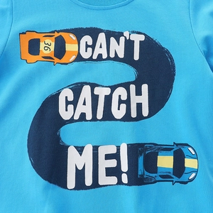 Kids long sleeve sweatshirt in sky blue with racing car print and Catch Me text