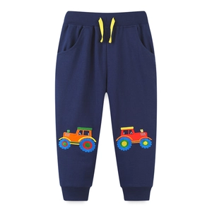Pantalon de jogging bleu marine pour garçon avec broderie tracteur et cordon jaune