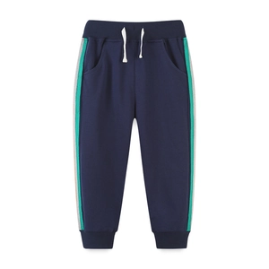 Kids navy cotton jogger pants with side stripe and drawstring waist for casual wear