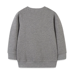 Back view of classic heather grey crewneck sweatshirt with ribbed cuffs and hem for boys