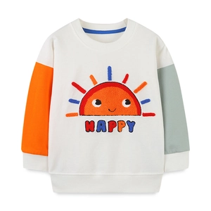 Kids long sleeve sweatshirt with sun embroidery and contrast orange and green sleeves