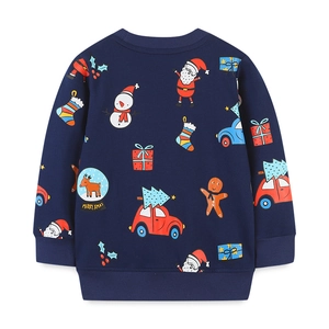 Navy blue kids Christmas sweatshirt with Santa Claus and snowman all-over print