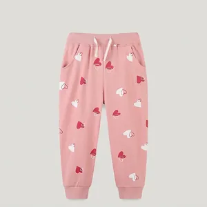 Pantalon de Jogging en Coton à Imprimé Cœur pour Filles Jogging Rose Décontracté Avec Cordon de Serrage Taille Élastique