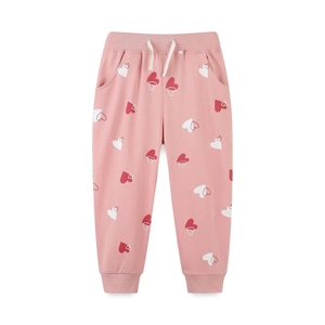 Pantalon de sport rose pour filles avec motif cœurs et taille élastique à cordon ajustable