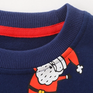 Kids navy blue crewneck sweatshirt with cartoon Santa Claus print for Christmas